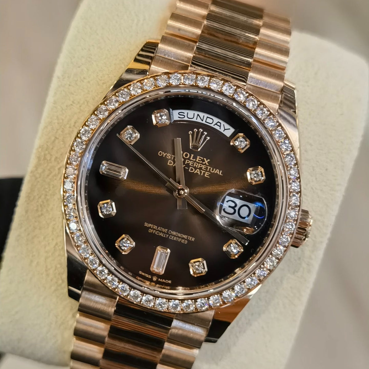 LADY -Black - Rhinestones Bezel - Yellow 904L Steel -Automatic - 36mm