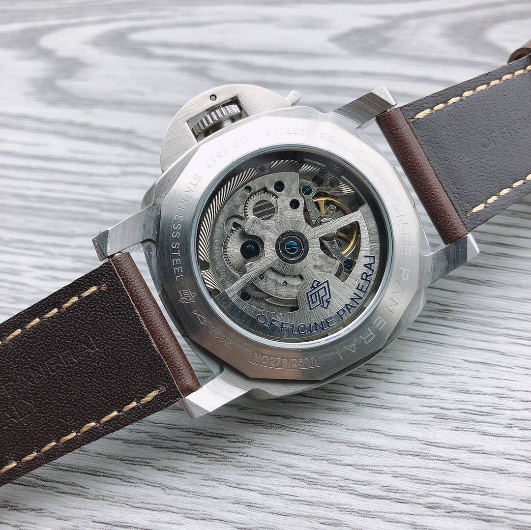 Blue -Silver 904L Steel - Brwon rubber -Automatic - 44mm