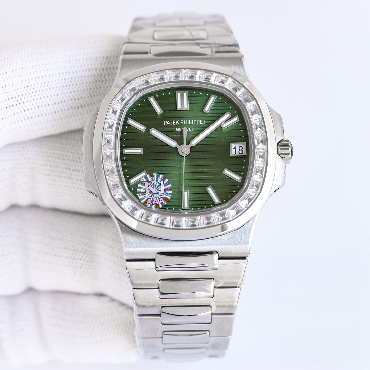 Green - Rhinestones -Ultra-thin - Silver 904L Steel - Automatic 324SC- 40mm