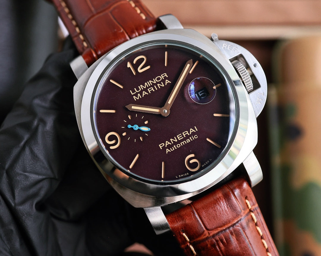 Wine Silver - Brown Leather - Automatic - 44mm