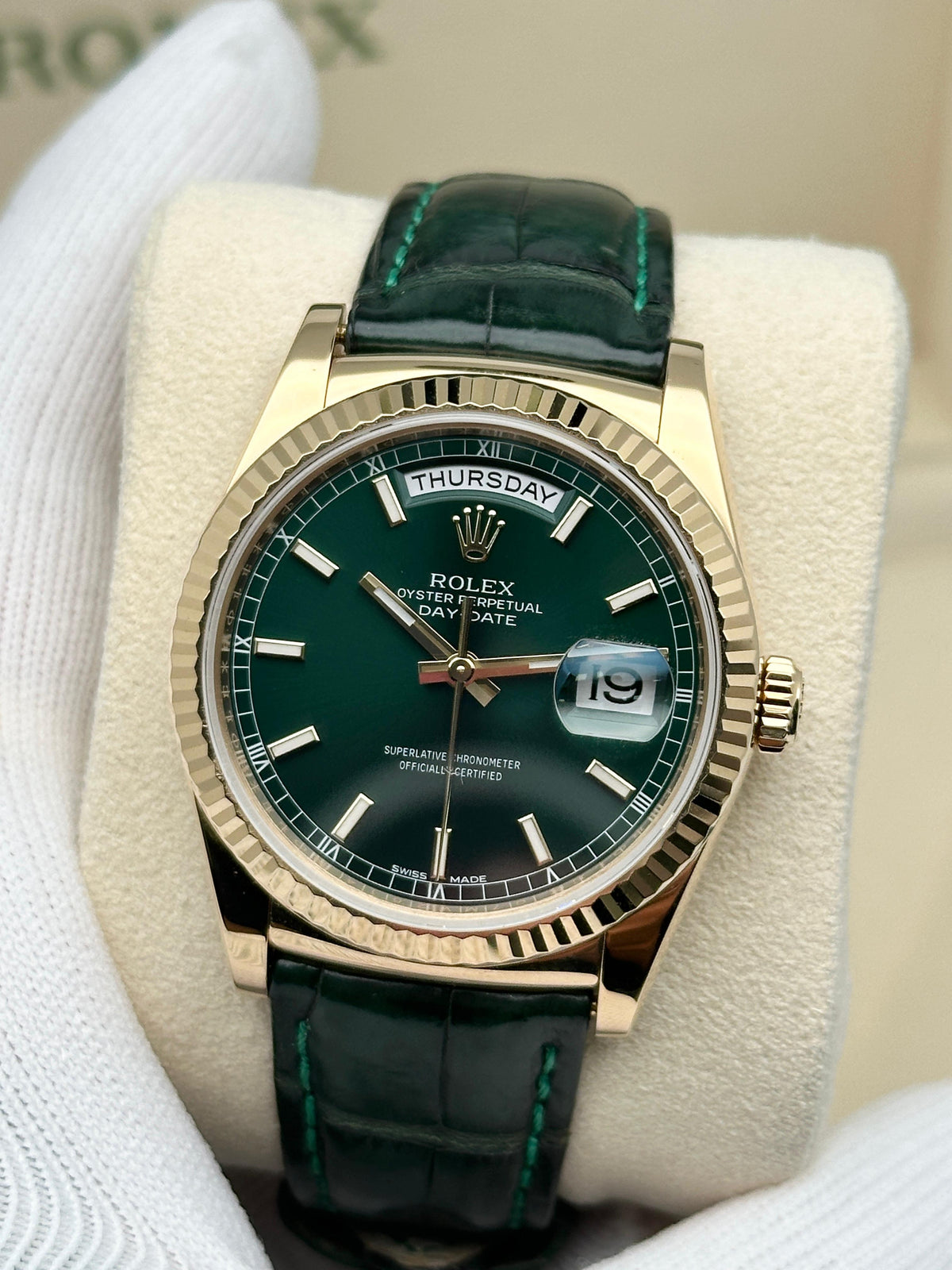 Green Yellow gold - Green Leather- Automatic - 40mm