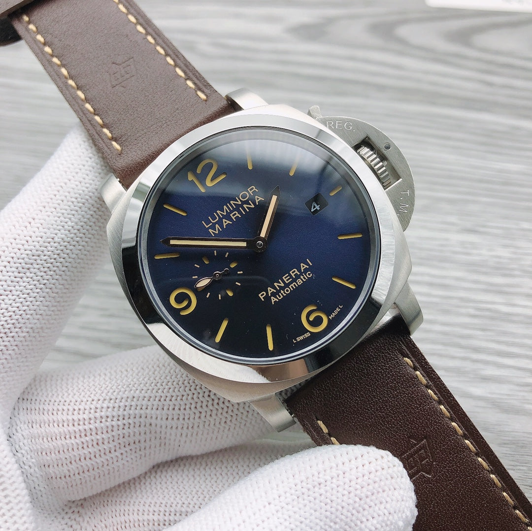 Blue -Silver 904L Steel - Brwon rubber -Automatic - 44mm