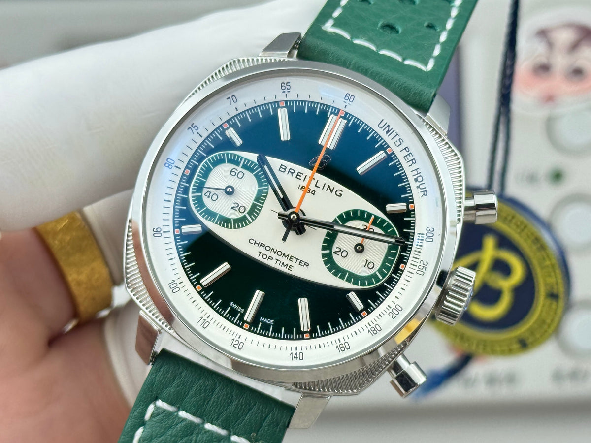 Chronograph - Silver Black - T-Timer - Green Leather - Automatic - 38mm