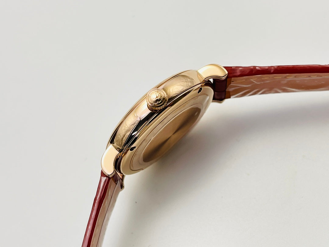 LADY -Yellow gold - White - Red Leather - Automatic - 34mm