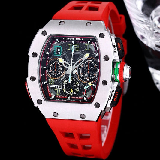 Chronograph - Silver 904L Steel- Red Rubber- Quartz - 41*49mm