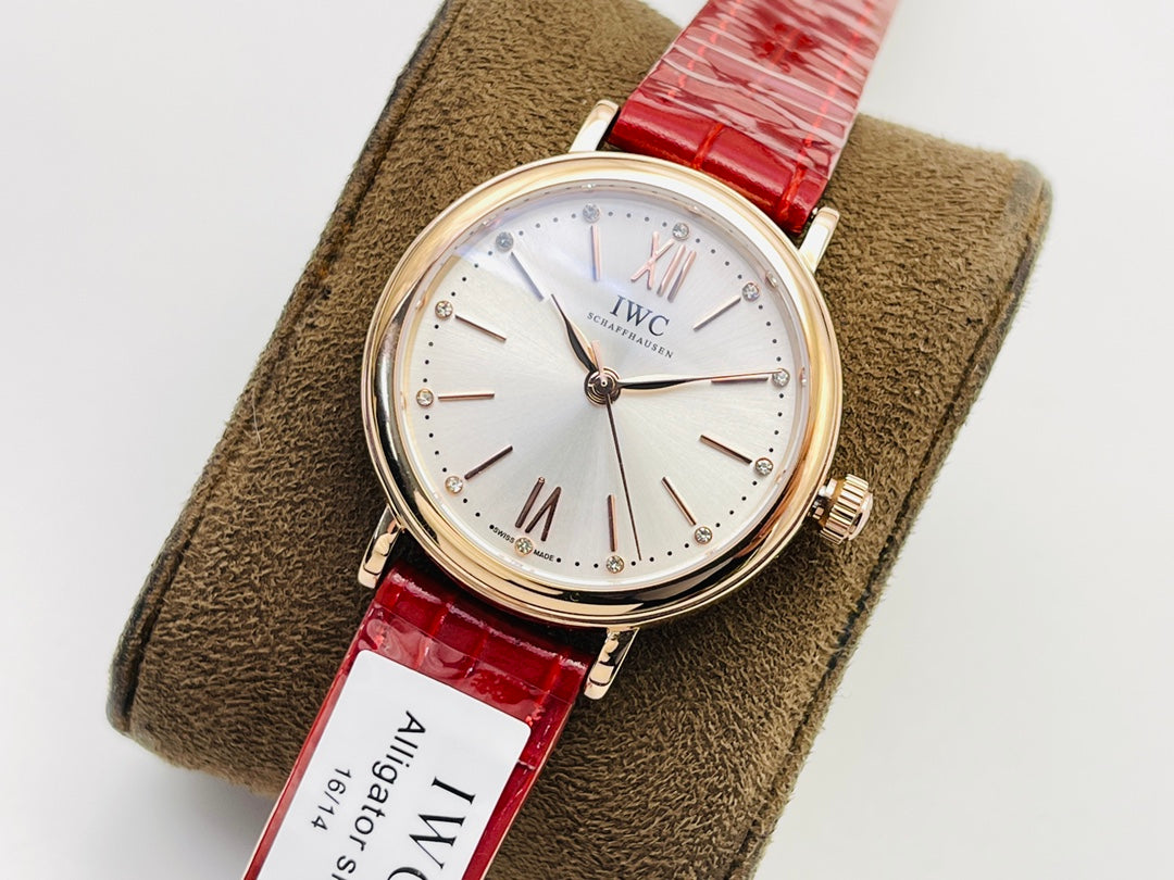 LADY -Yellow gold - White - Red Leather - Automatic - 34mm