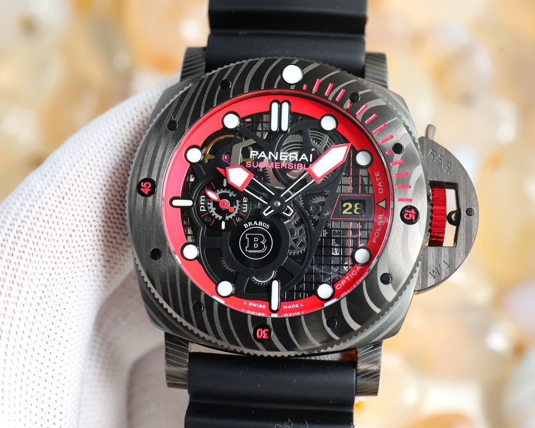 316L Steel Black- Hollow Red- Black Rubber - Automatic - 47mm