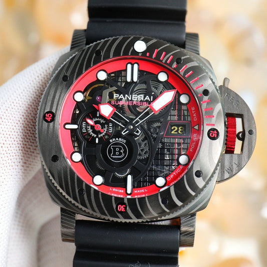 316L Steel Black- Hollow Red- Black Rubber - Automatic - 47mm