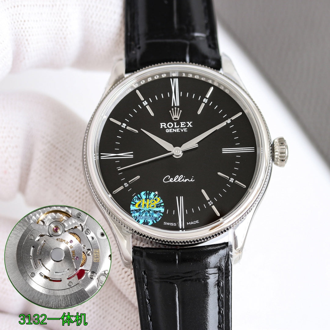 Black -904L Silver - Black Leather - Automatic - 39mm