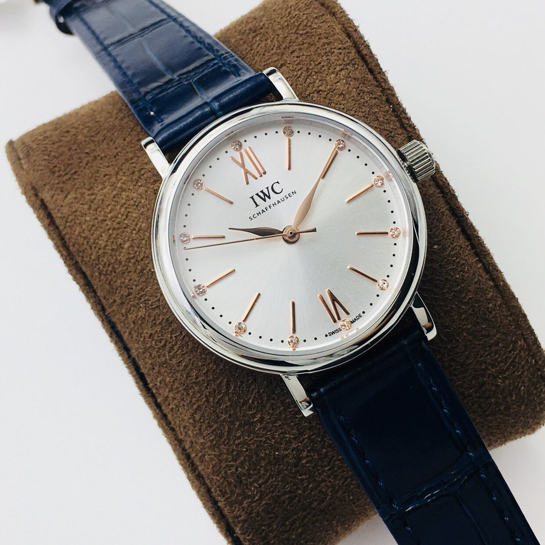 LADY -Silver White - Blue Leather - Automatic - 34mm