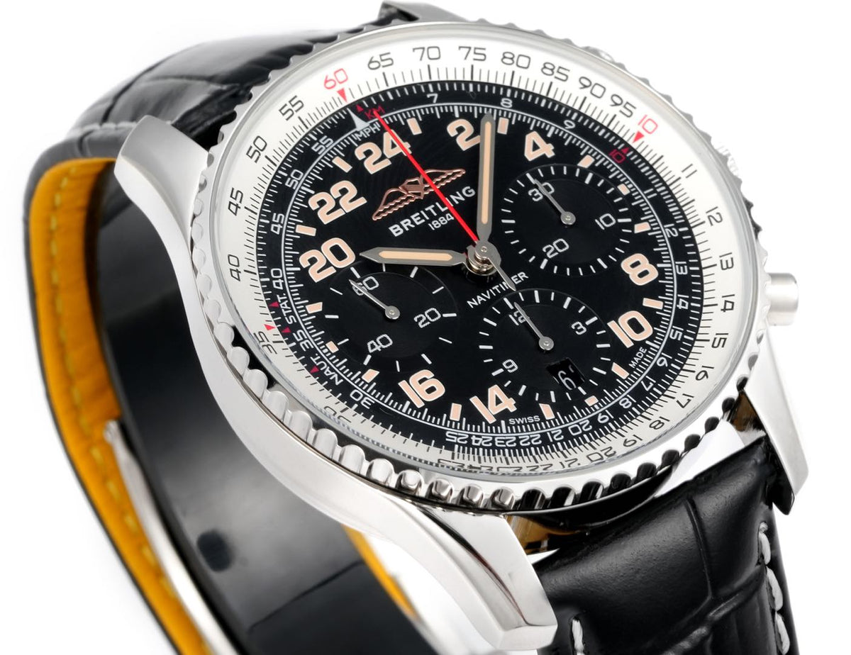 Chronograph - White Ceramic -Black- N-Timer - Black Leather - Automatic - 43mm