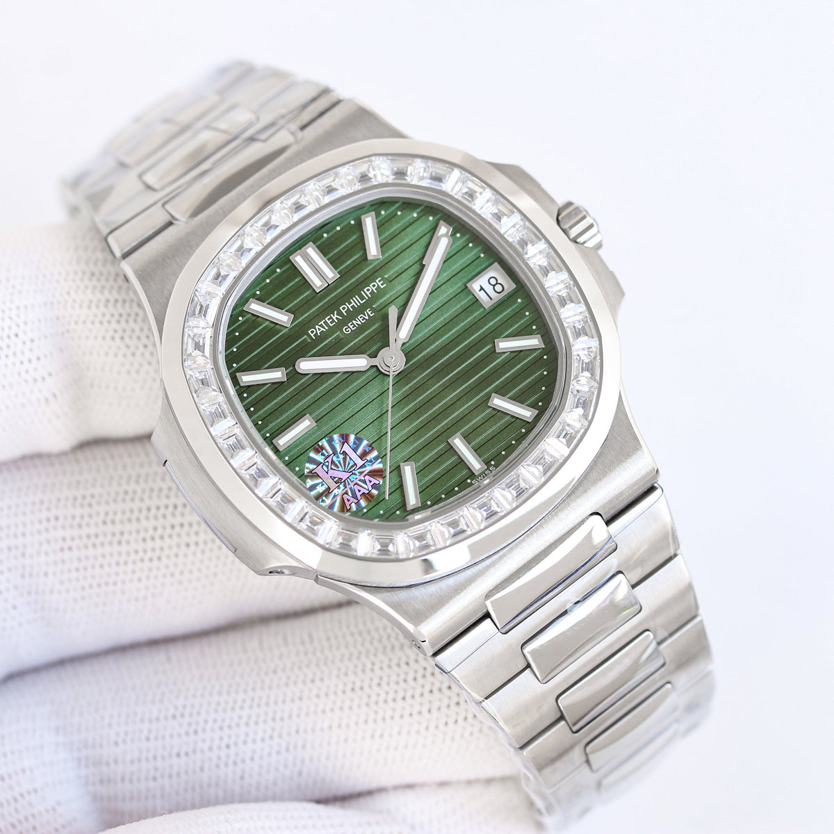 Green - Rhinestones -Ultra-thin - Silver 904L Steel - Automatic 324SC- 40mm