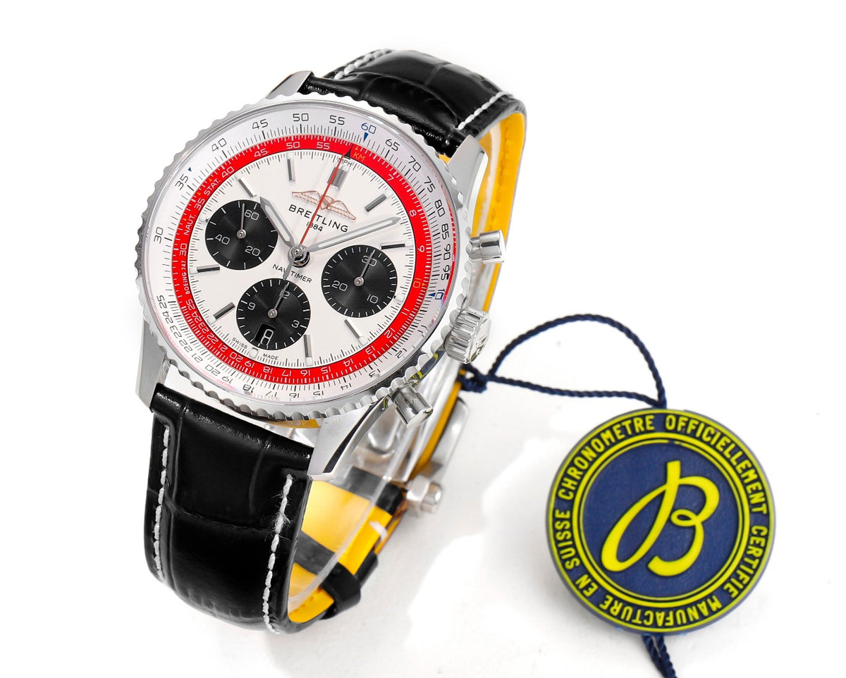 Chronograph - White Ceramic - White N-Timer - Black Leather - Automatic - 43mm