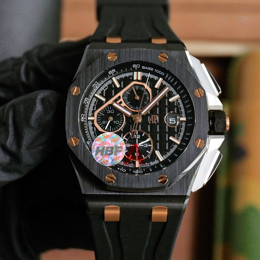 TOP! Chronograph- Rose gold -Black Ceramic- Black Rubber - Automatic - 42mm
