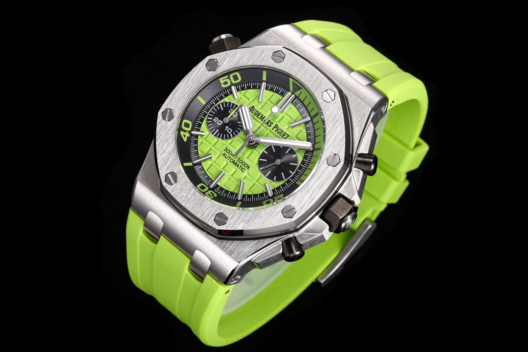TOP! - 316L Steel - Green rubber - Automatic - 42mm