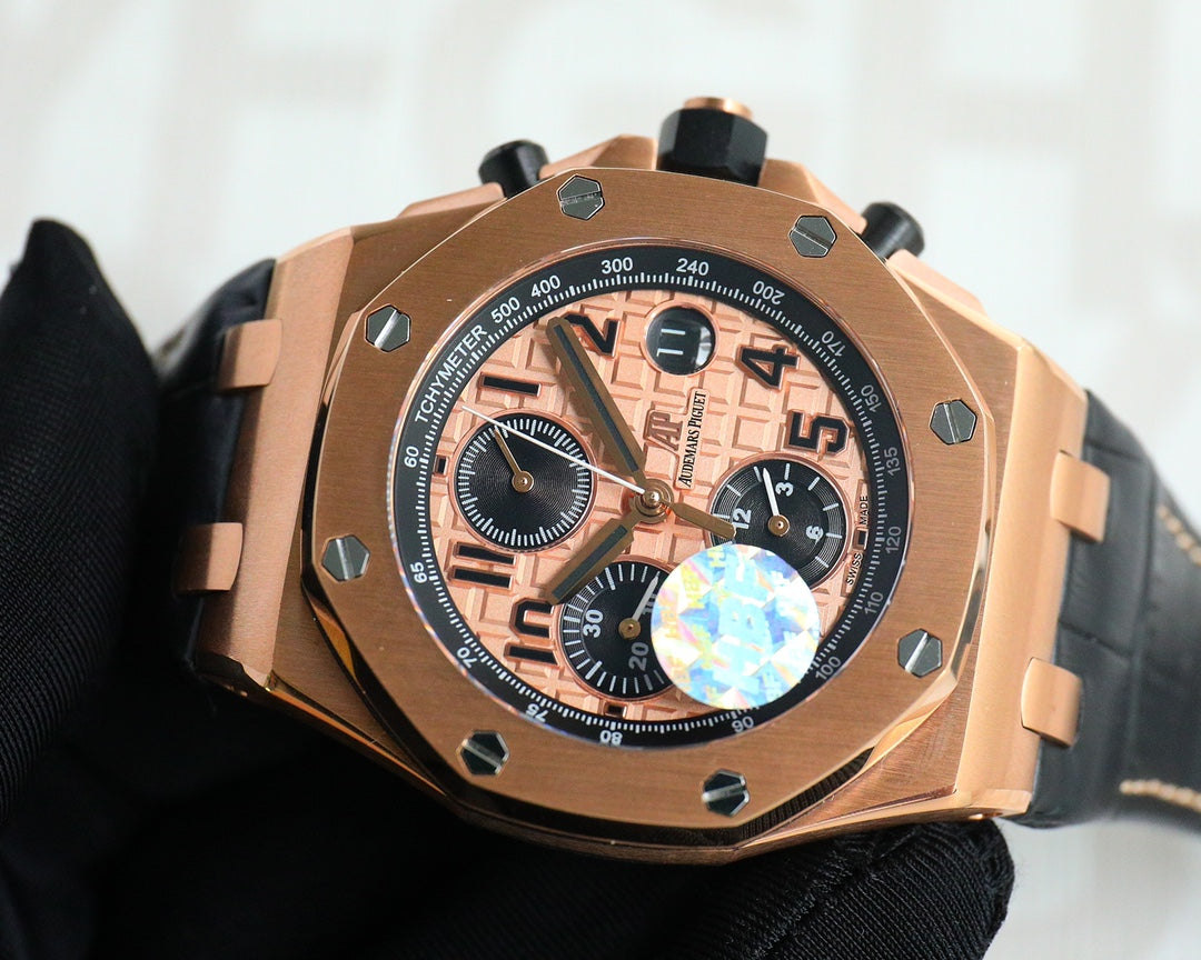 TOP! Rosegold Ceramic Bezel - Black Leather - Automatic - 44mm