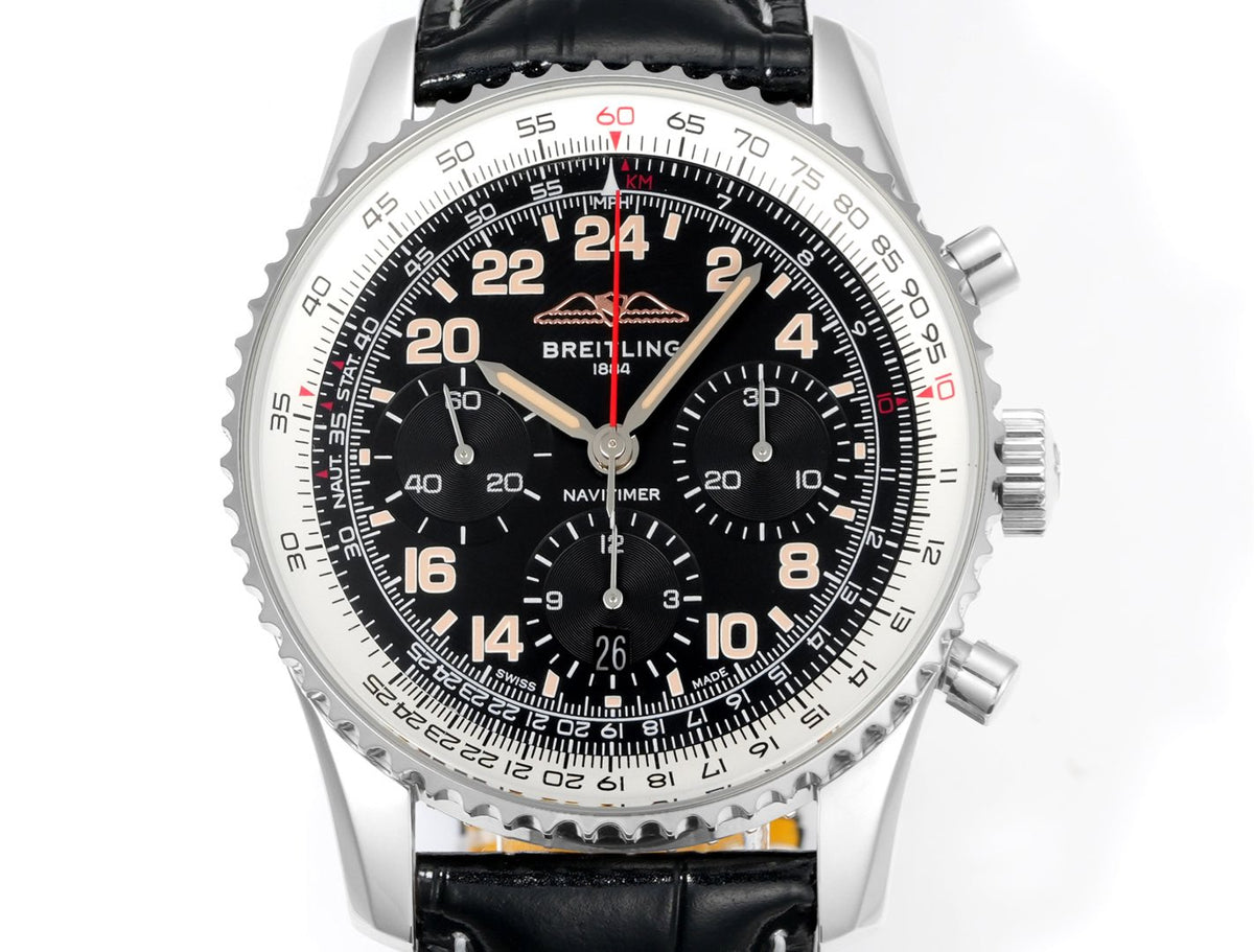 Chronograph - White Ceramic -Black- N-Timer - Black Leather - Automatic - 43mm