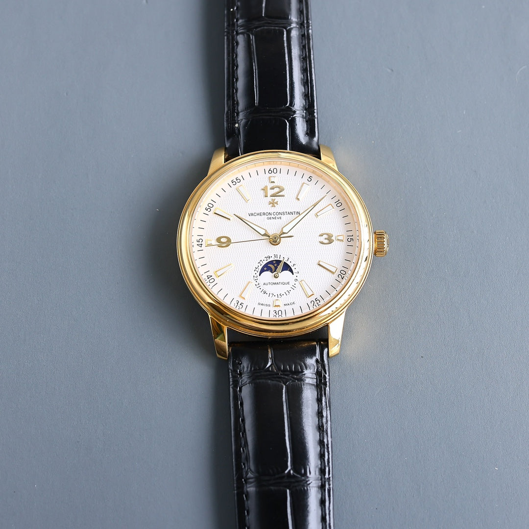 White Gold - Black Leather - Automatic - 40mm