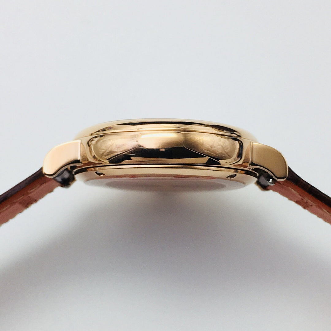 LADY -Yellow Gold - White - Brown Leather - Automatic - 34mm