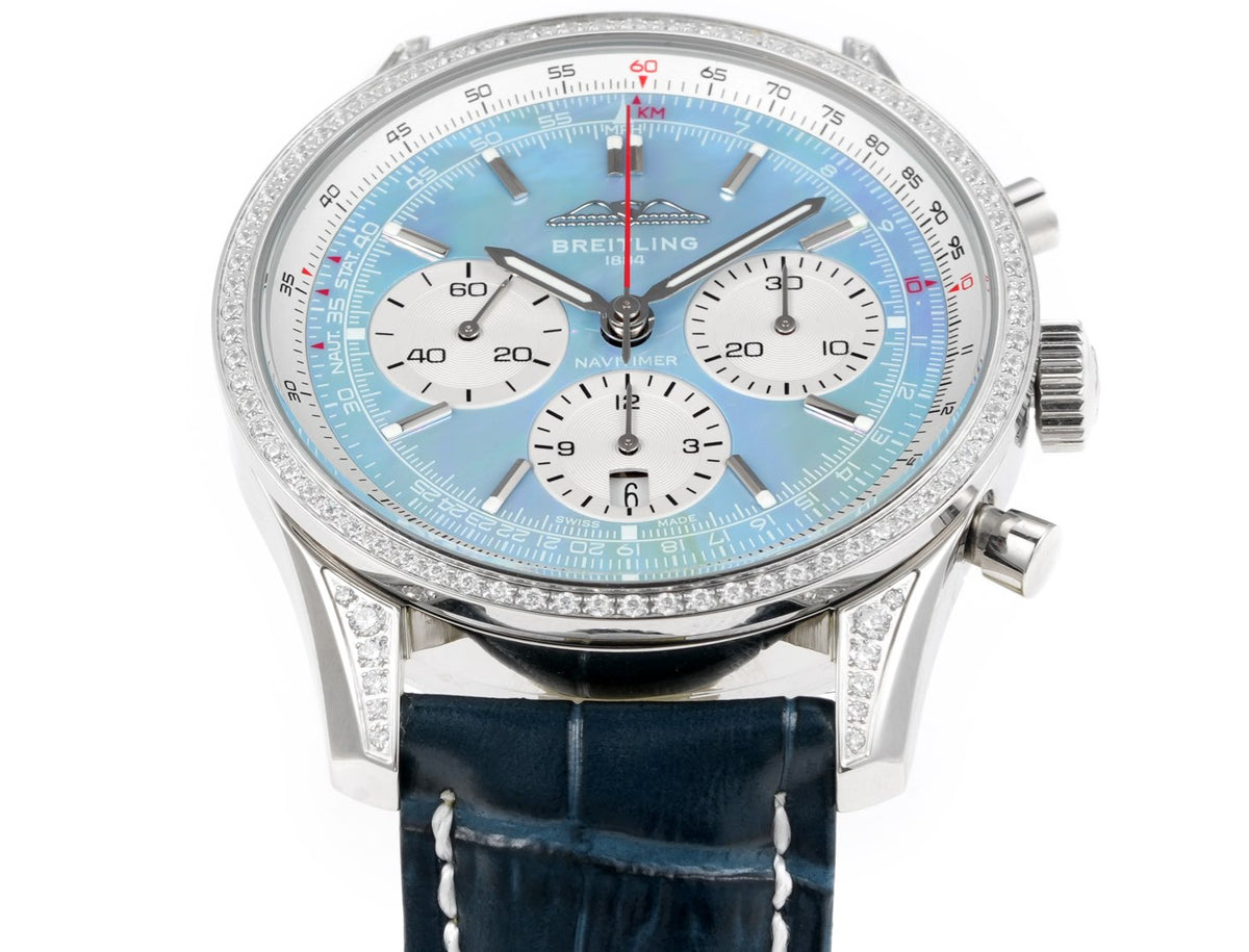 Chronograph - Rhinestone - Sky Face - N-Timer - Black Leather - Automatic - 43mm