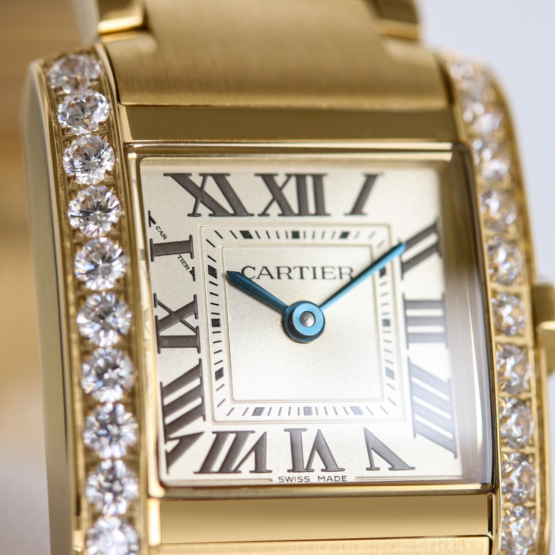 LADY- Bracelets & Mini Watch- Diamond Bezel -Yellowgold - 904L Steel- Quartz -21*25mm