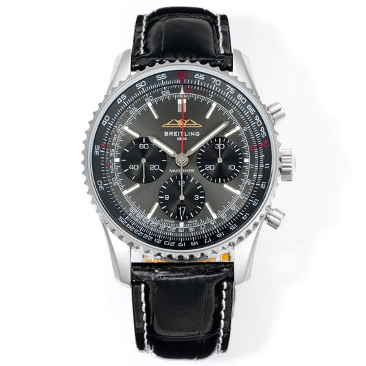 Chronograph - White Ceramic - Grey Black- N-Timer - Brown Leather - Automatic - 43mm