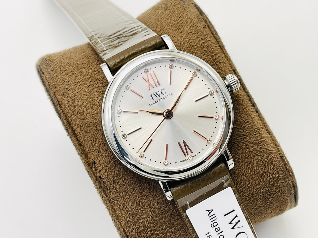 LADY -Silver Wthite - Brwon Leather - Automatic - 34mm