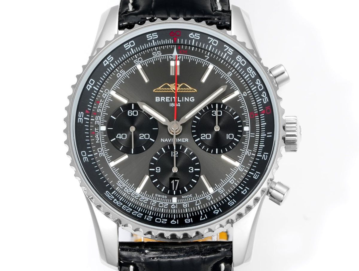 Chronograph - White Ceramic - Grey Black- N-Timer - Brown Leather - Automatic - 43mm