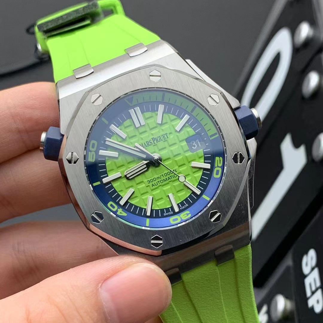 TOP! - 316L Steel - Green rubber - Automatic - 42mm