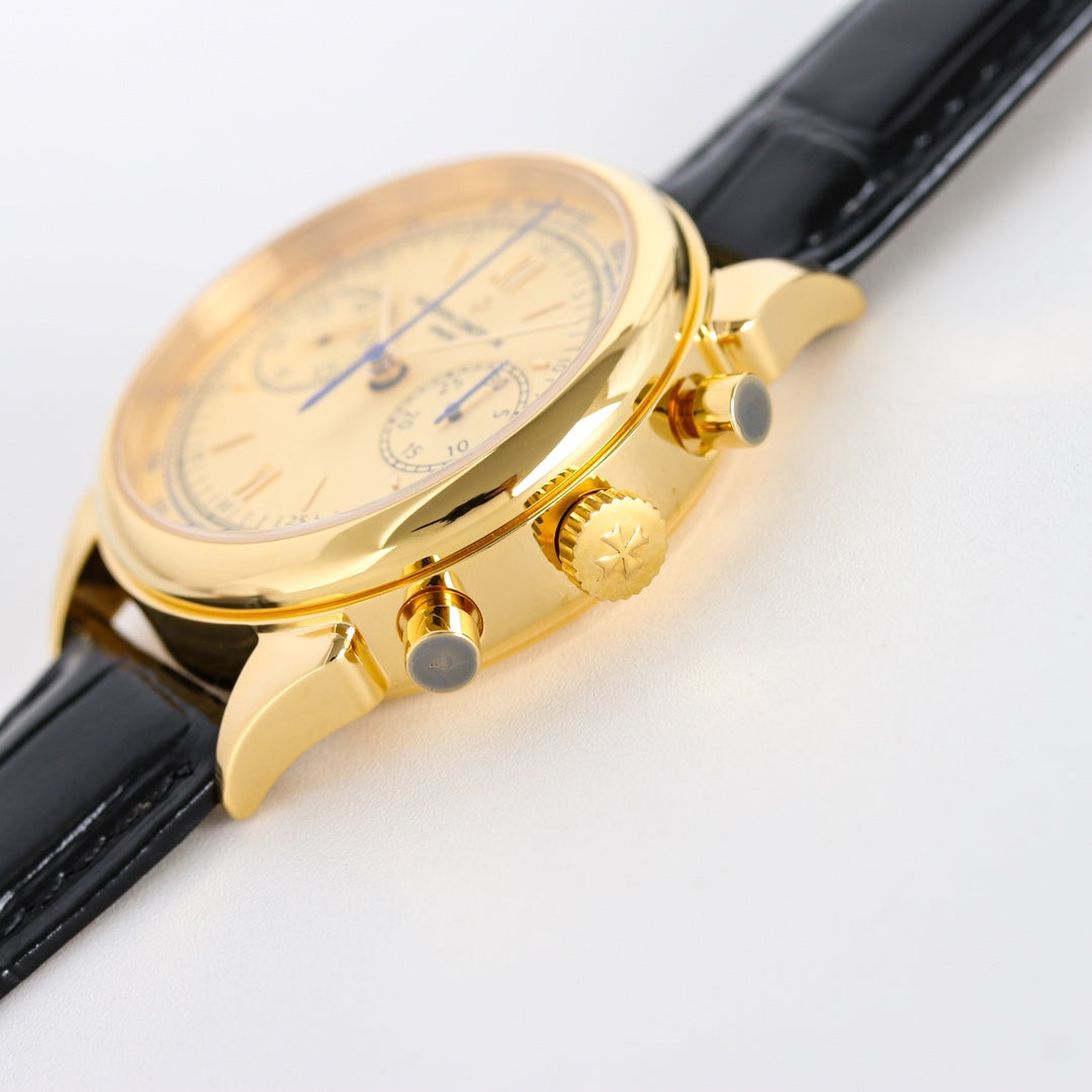 Chronograph - 904L Steel Yellow -Black Leather - Automatic - 42mm
