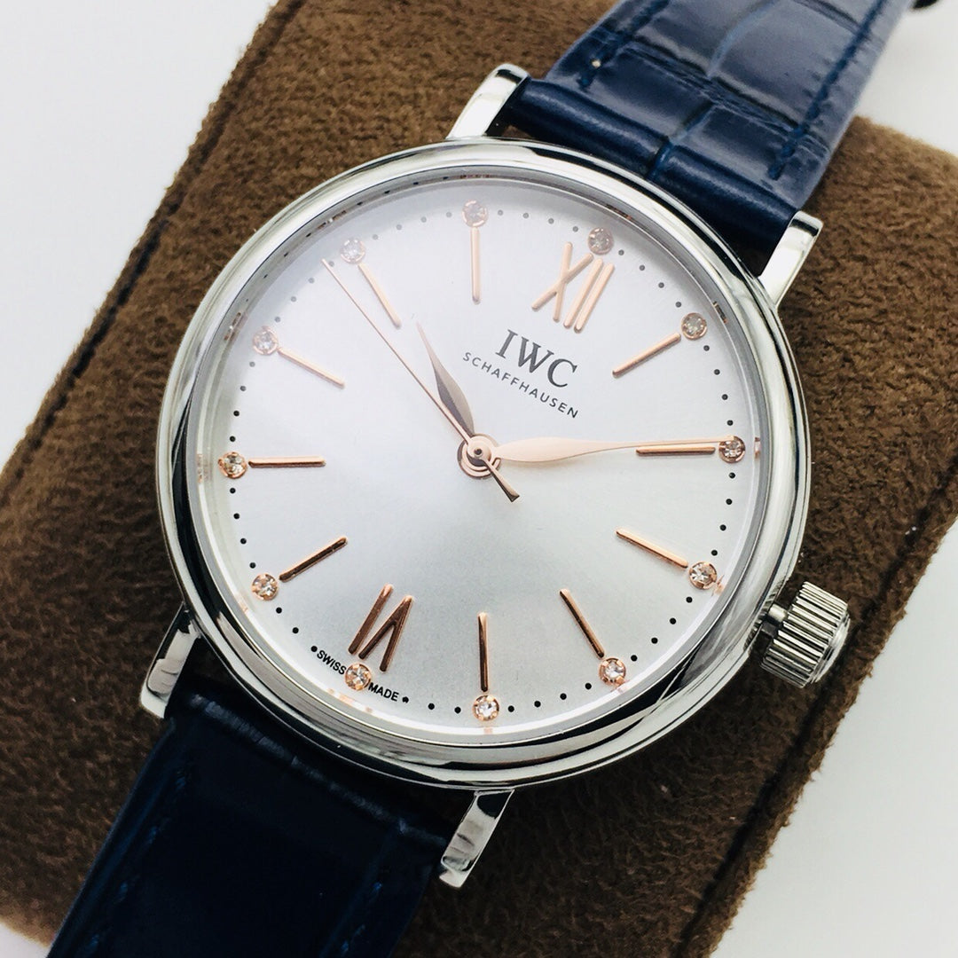 LADY -Silver White - Blue Leather - Automatic - 34mm
