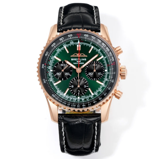 Chronograph - Rosegold Ceramic -Green- N-Timer - Black Leather - Automatic - 43mm