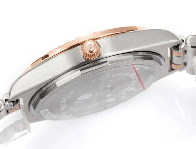 LADY - Pink White - Rhinestone bezel - Silver 904L Steel- Automatic - 36mm