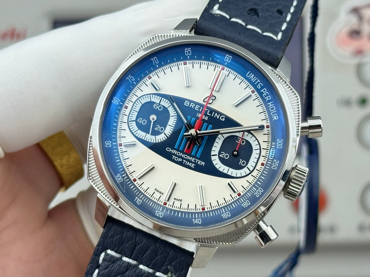 Chronograph - Silver Blue - T-Timer - Blue Leather - Automatic - 38mm