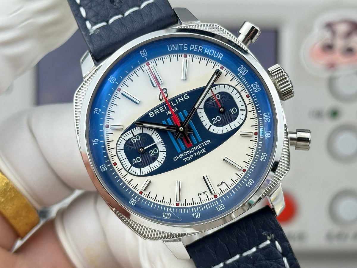 Chronograph - Silver Blue - T-Timer - Blue Leather - Automatic - 38mm