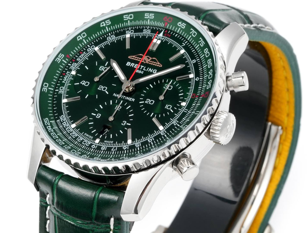 Chronograph - White bezel - Green - N-Timer - Green Leather - Automatic - 43mm