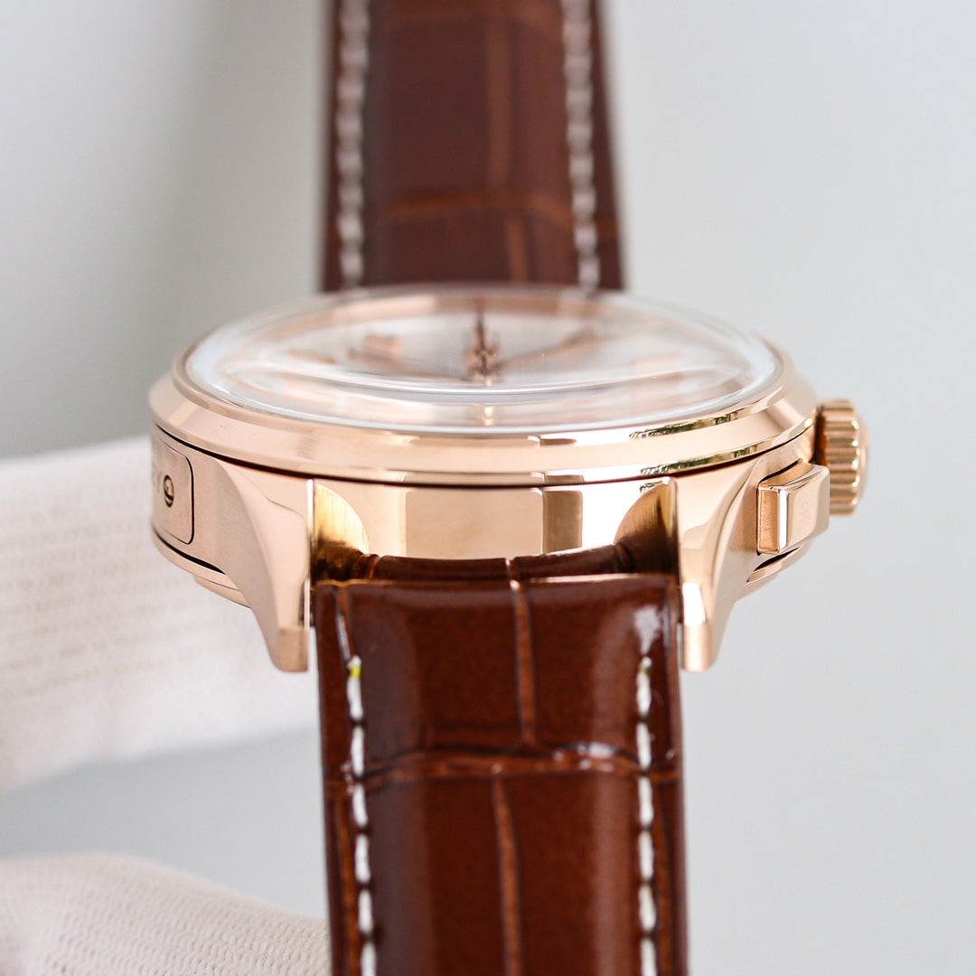 Chronograph -Rosegold White - Brown Leather - Automatic - 42mm