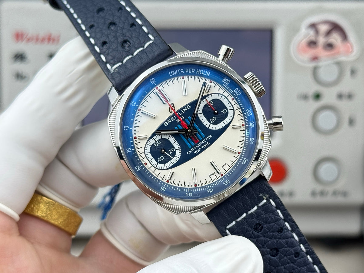 Chronograph - Silver Blue - T-Timer - Blue Leather - Automatic - 38mm