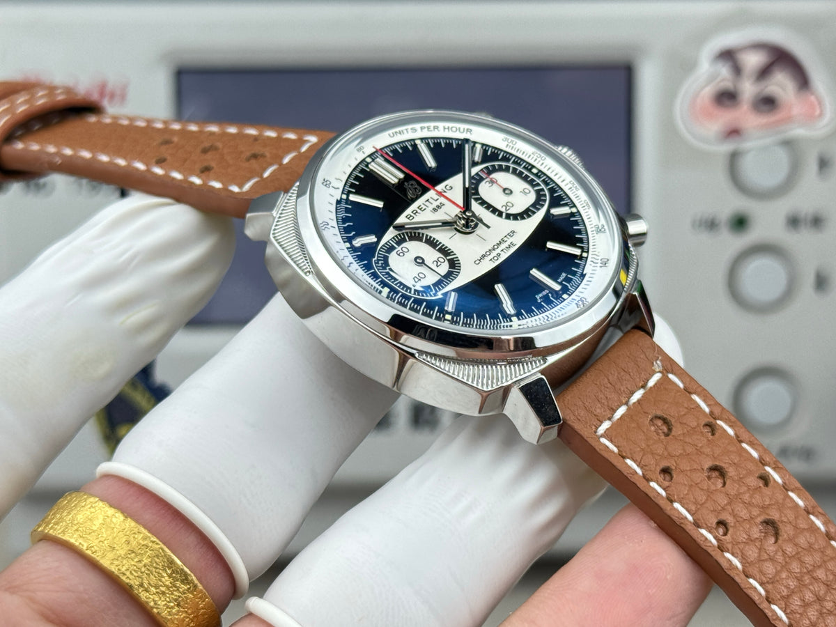 Chronograph - Silver Black - T-Timer - Brown Leather - Automatic - 38mm
