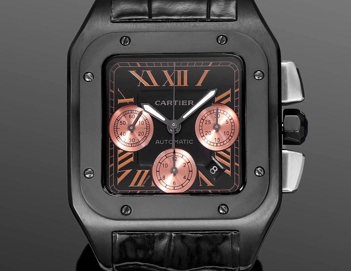 Chronograph - Black Rosegold 316L Steel - Black Leather - Automatic - 42mm