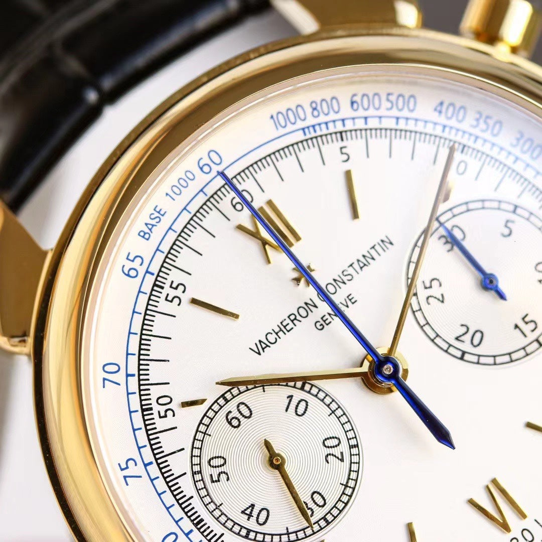 Chronograph - White Yellow -Black Leather - Automatic - 42mm