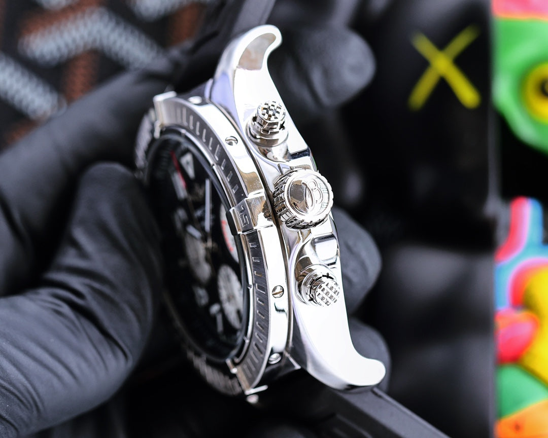 Chronograph -Silver Ceramic Green - Black Rubber - Quartz - 43mm