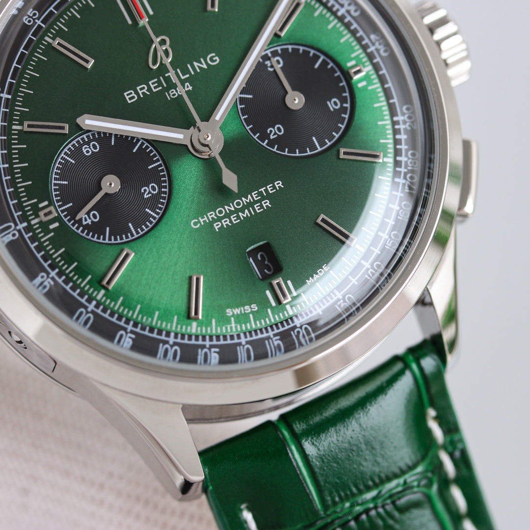 Chronograph -Green Silver - Green Leather - Automatic - 42mm