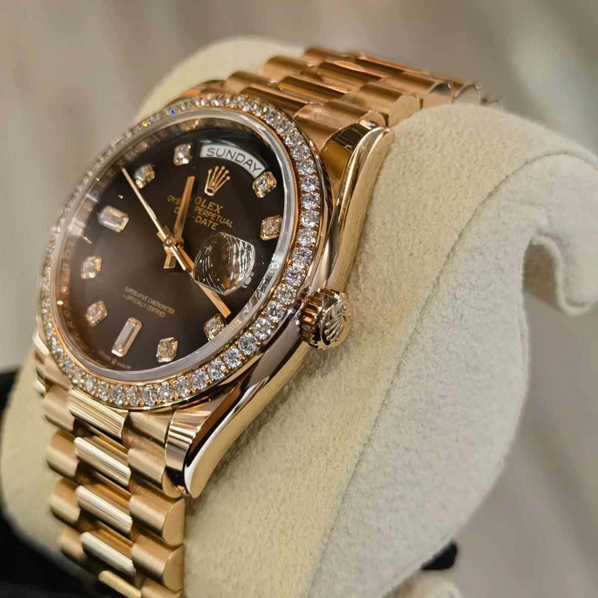 LADY -Black - Rhinestones Bezel - Yellow 904L Steel -Automatic - 36mm