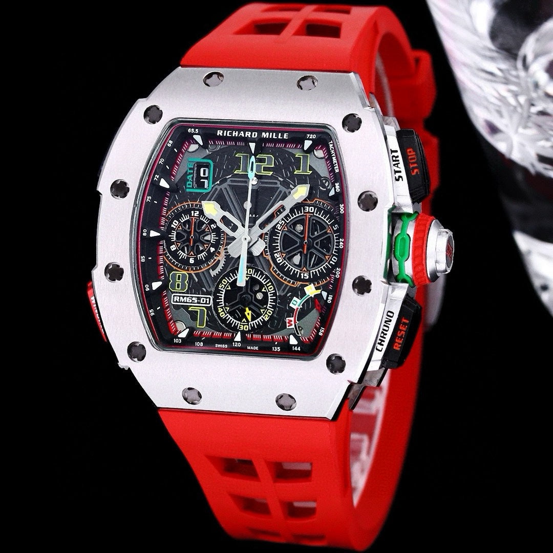 Chronograph - Silver 904L Steel- Red Rubber- Quartz - 41*49mm