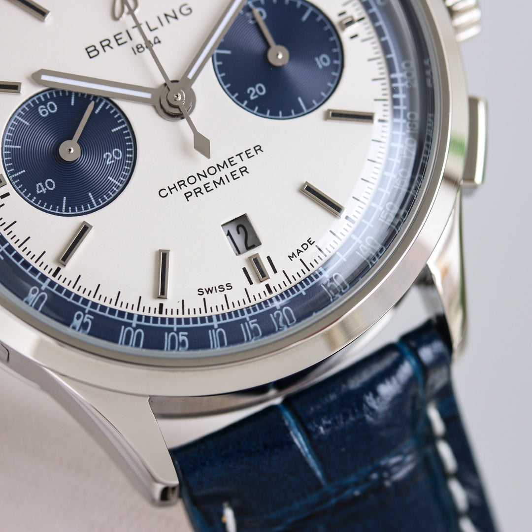 Chronograph - White Blue - Blue Leather - Automatic - 42mm
