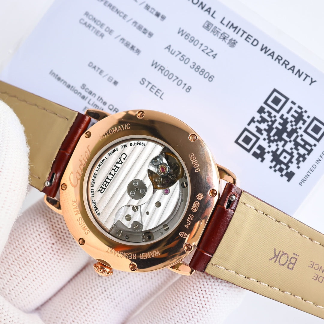 Yellow Gold -Silver- Brown Leather - Automatic - 41mm