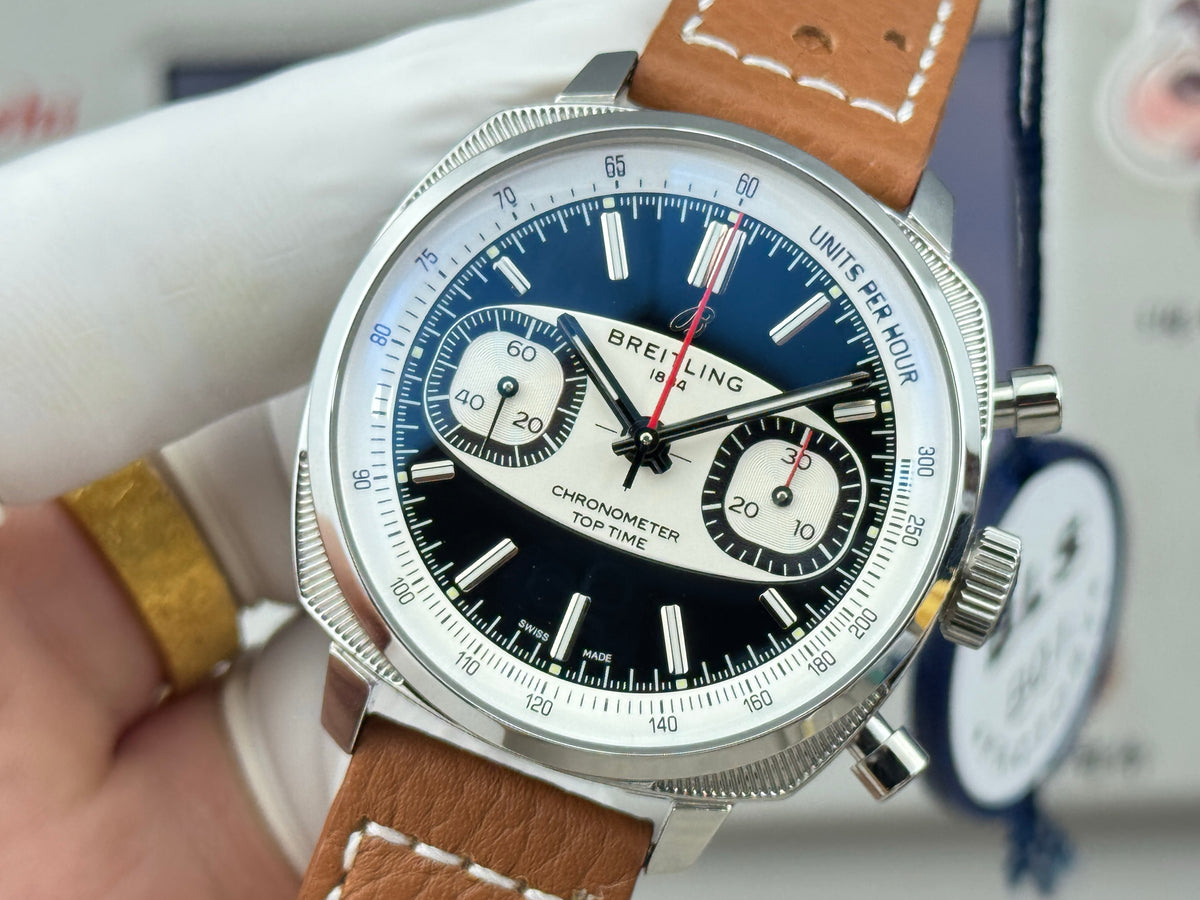 Chronograph - Silver Black - T-Timer - Brown Leather - Automatic - 38mm