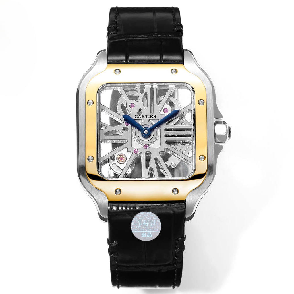 Compensation watch-Two hands -Yellow Silver -Ultra-thin Hollow -Black Leaher - Automatic - 40mm