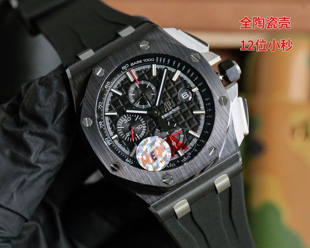 TOP! Chronograph- Black Ceramic- Black Rubber - Automatic - 42mm